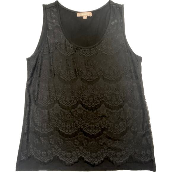 Ellen Tracy Feminine Girly Lace Scallops Viscose Stretch Tank Top Women L Black - Picture 5 of 8